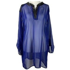 Ashley Stewart Blouse Womens Size 12 Blue Black Striped Lightweight Top